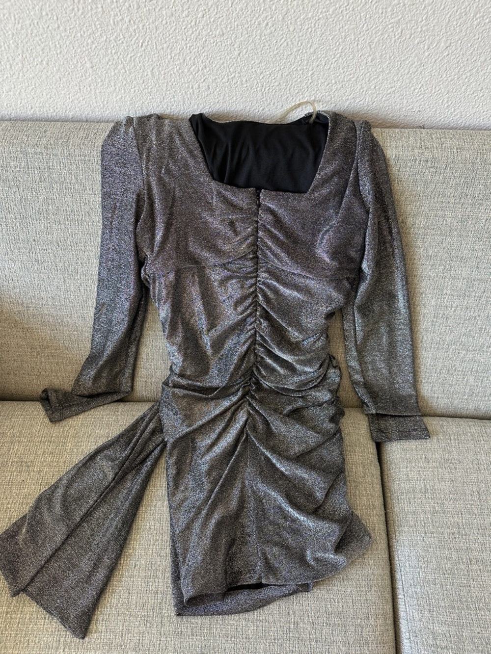 Metallic Silver Ruched Long-Sleeve Mini Dress - Picture 4 of 4